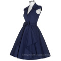 Grace Karin Cap Sleeve Lapel Collar V-Neck Retro Vintage High-Stretchy Party Navy blue Dress CL008953-5